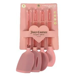 Juicy Couture Pink Silicone Kitchen Utensil Set 4pc Gem Handle Spatula Spoon New